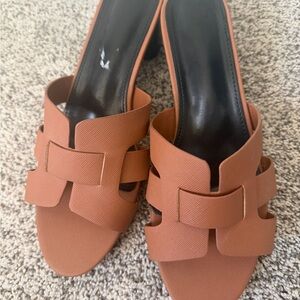 Women's Slip-On Block Heel Sandals in Tan size 9